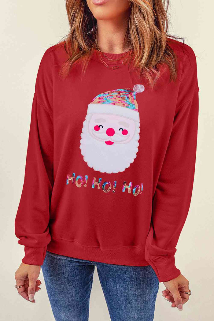 Sequin Santa Graphic Round Neck Sweatshirt - Madikfashions.com