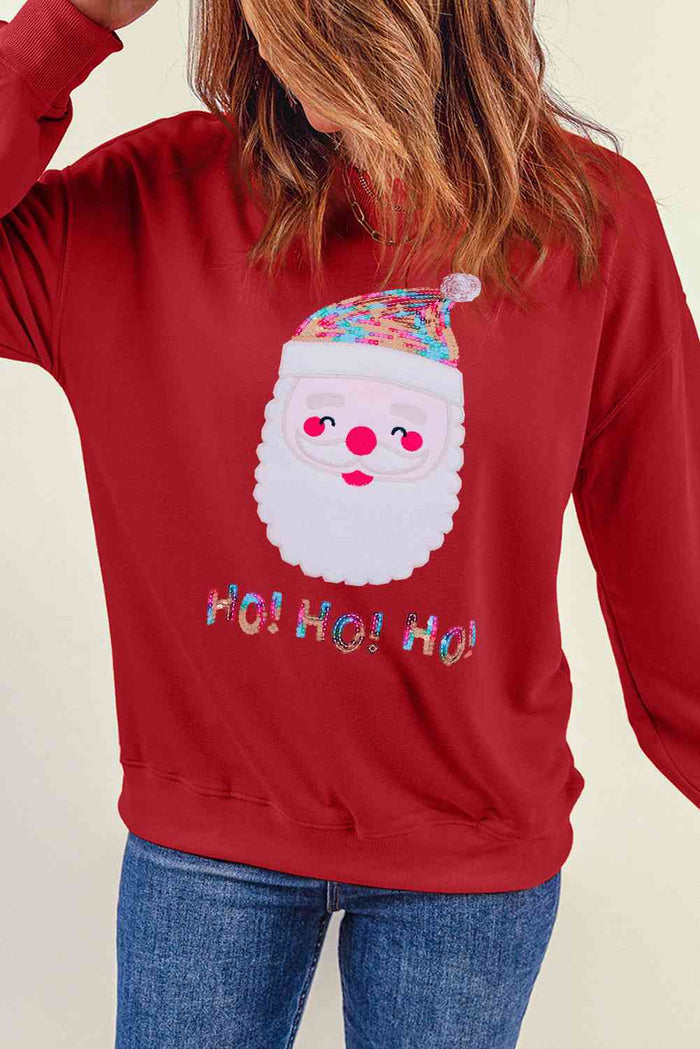 Sequin Santa Graphic Round Neck Sweatshirt - Madikfashions.com