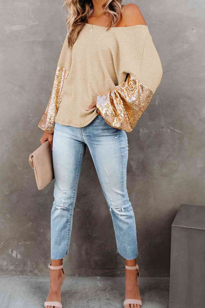 Sequin Waffle-Knit Blouse - Madikfashions.com