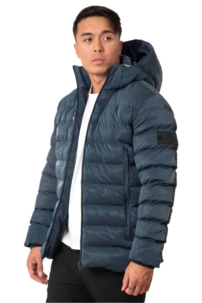 Sharkskin Puffer Jacket - Silver & Teal