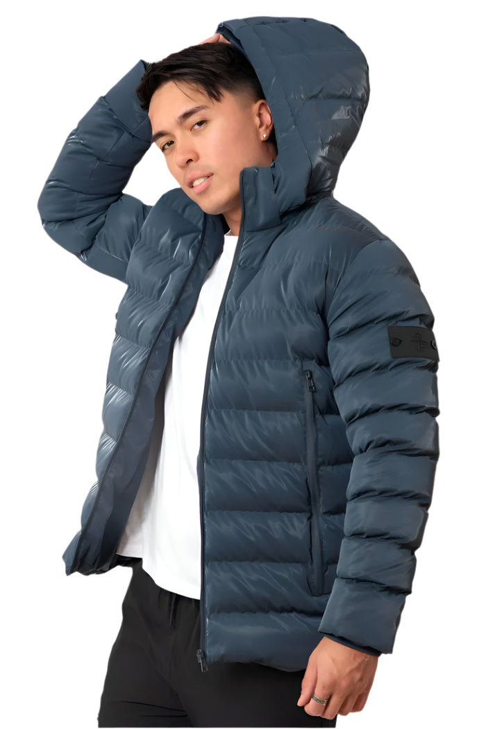Sharkskin Puffer Jacket - Silver & Teal