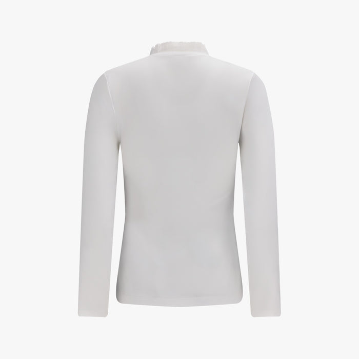 Sheer Shirring High Neck T-Shirt (White)