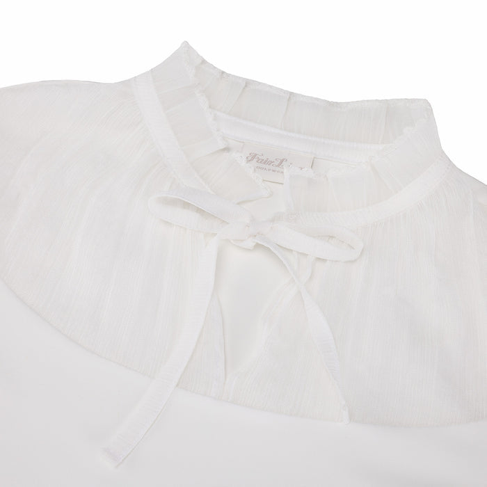 Sheer Shirring High Neck T-Shirt (White)
