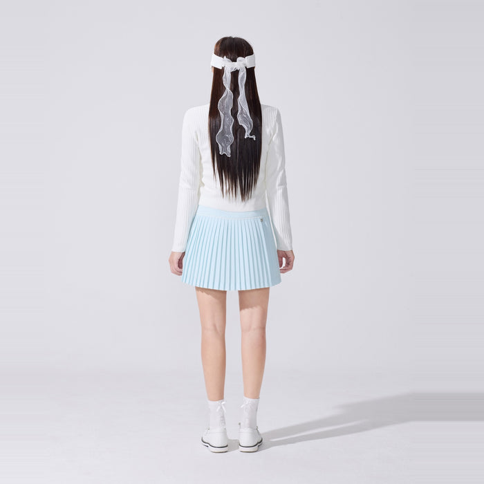 Sheer Shirring High Neck T-Shirt (White)