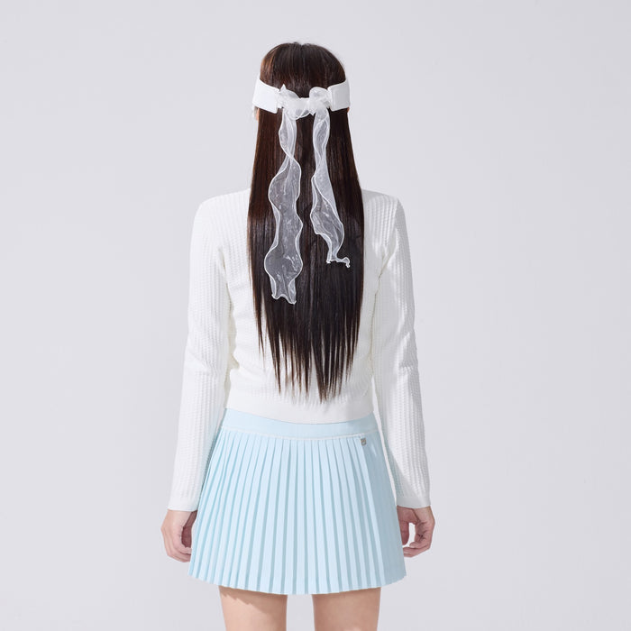Sheer Shirring High Neck T-Shirt (White)