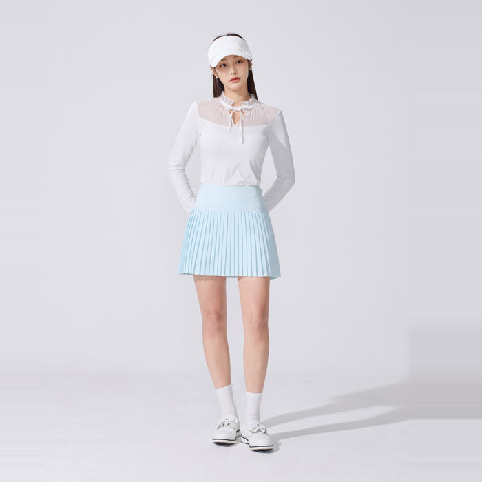 Sheer Shirring High Neck T-Shirt (White)