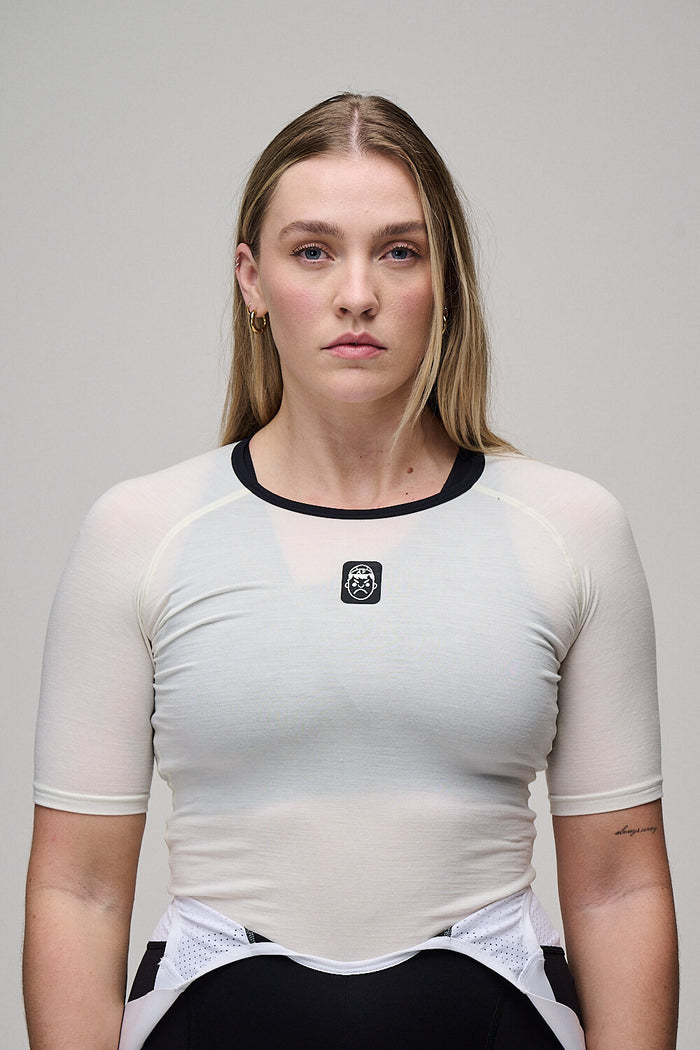 Short Sleeve Merino Wool Cycling Base Layer | White Sand