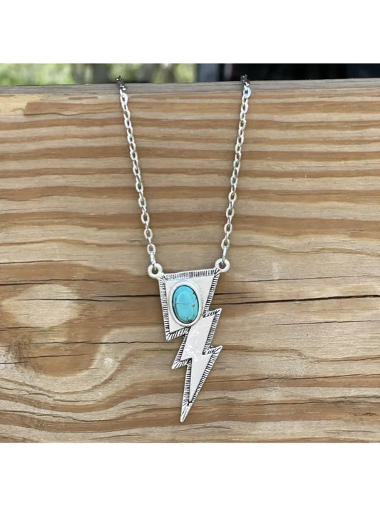 Silver Turquoise Stone Bolt Necklace