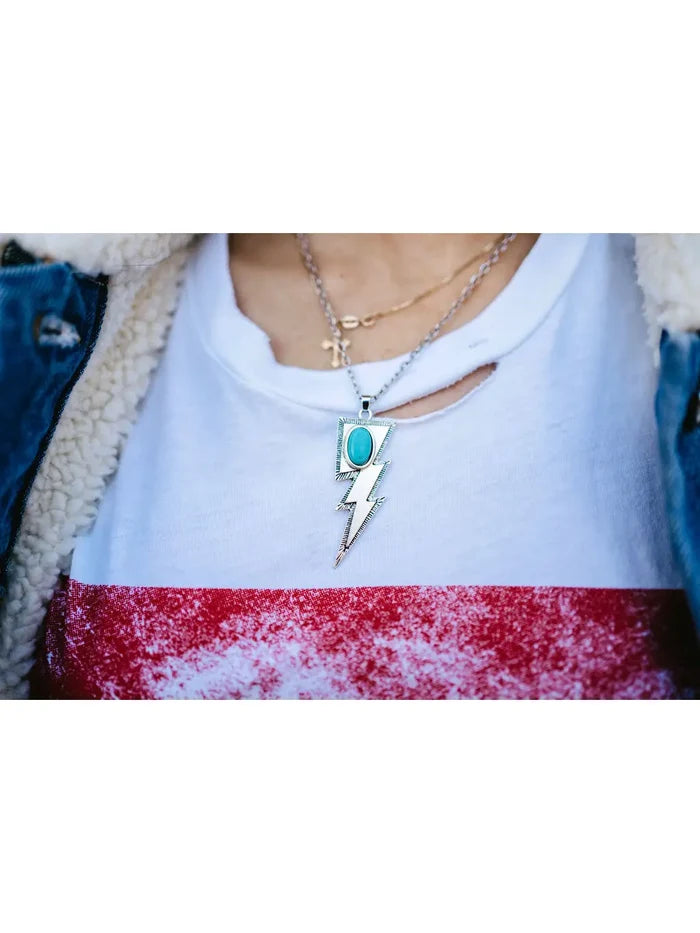Silver Turquoise Stone Bolt Necklace