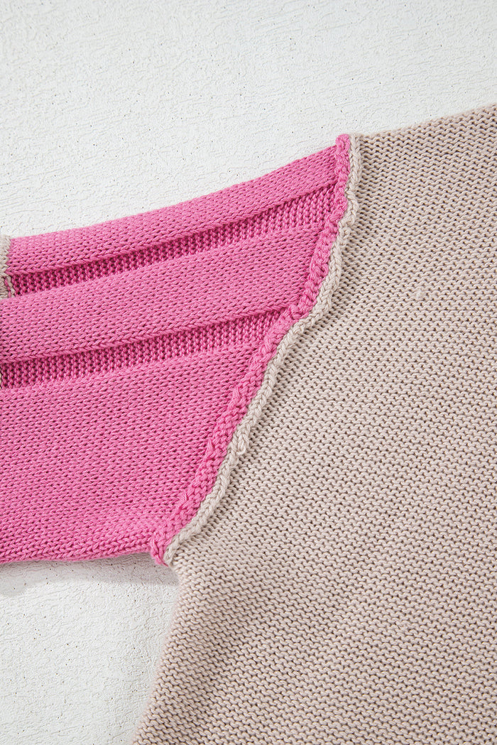 Simply Taupe Colourblock Exposed Seam Round Neck Sweater - Sweaters & Cardigans/Sweaters