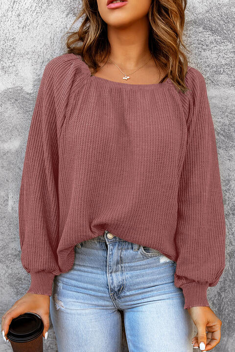 Square Neck Waffle-Knit Top - Madikfashions.com