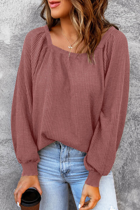 Square Neck Waffle-Knit Top - Madikfashions.com