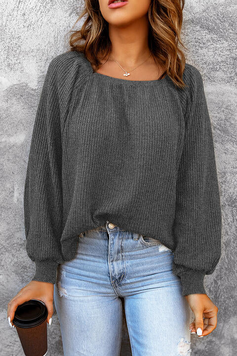 Square Neck Waffle-Knit Top - Madikfashions.com