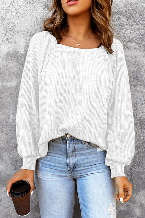 Square Neck Waffle-Knit Top - Madikfashions.com