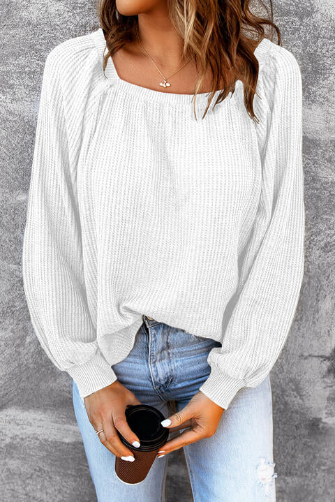 Square Neck Waffle-Knit Top - Madikfashions.com