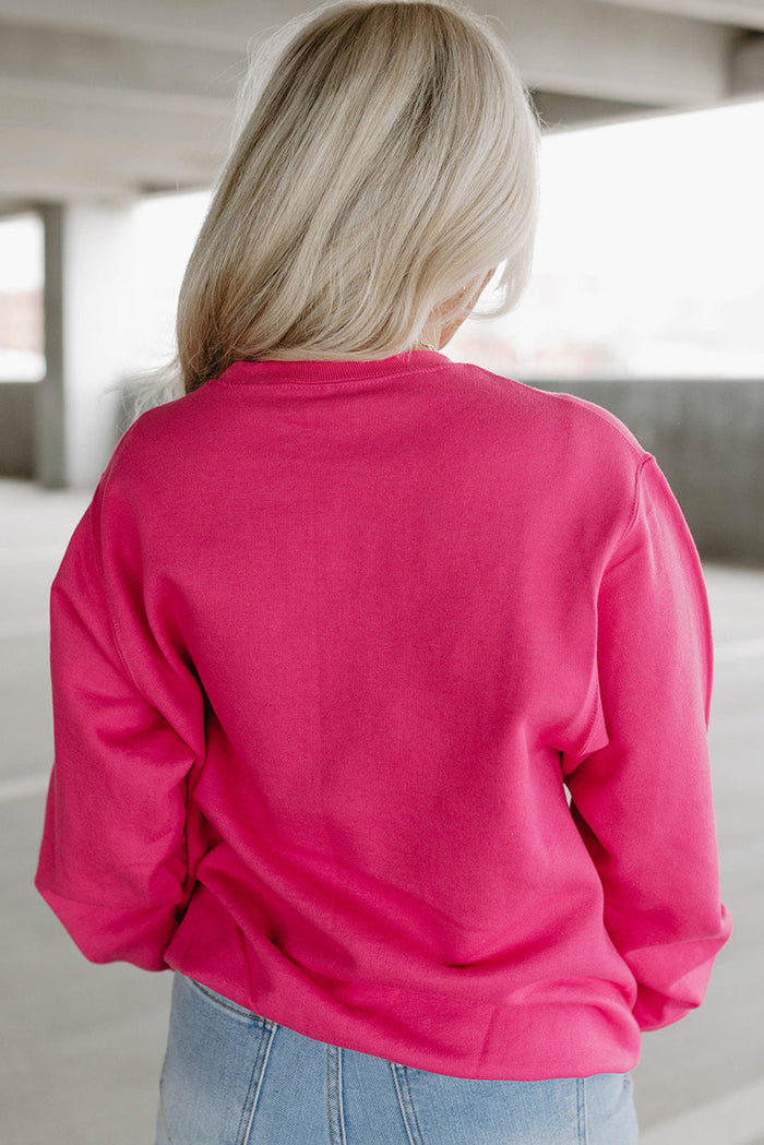 Strawberry Pink Cow & Sequin Double Heart Patch Graphic Sweatshirt - Tops/Sweatshirts Hoodies