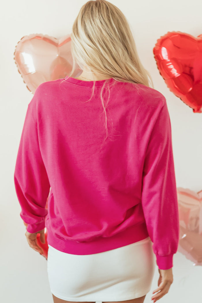 Strawberry Pink Cow & Sequin Double Heart Patch Graphic Sweatshirt - Tops/Sweatshirts Hoodies