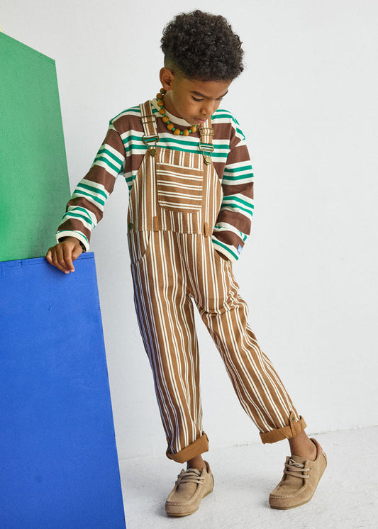 Striped Overalls - Ivory & Brown
