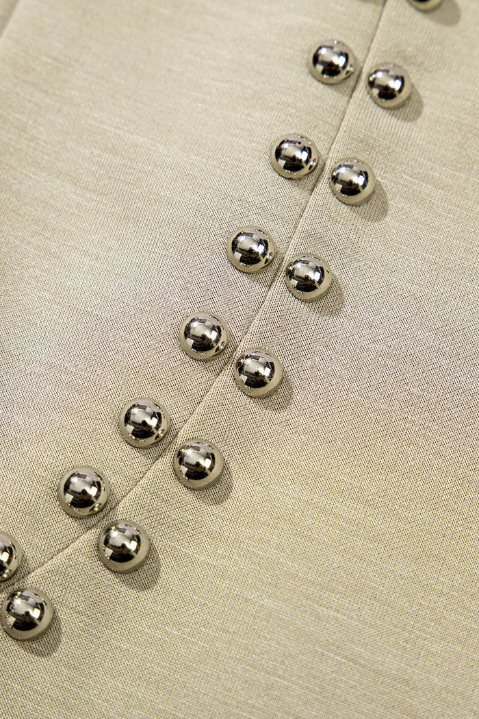 Studded Cap Sleeve Round Neck T Shirt - Tops/Tops & Tees