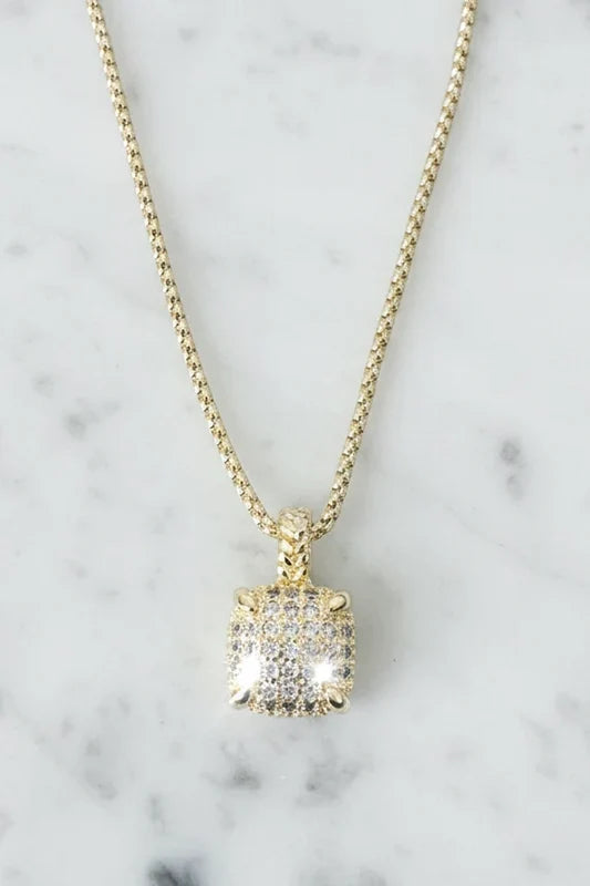 Stunning Elegance Square Pave Pendant Necklace-Cute-Trendy-Shop-Womens-Boutique-Clothing-Store