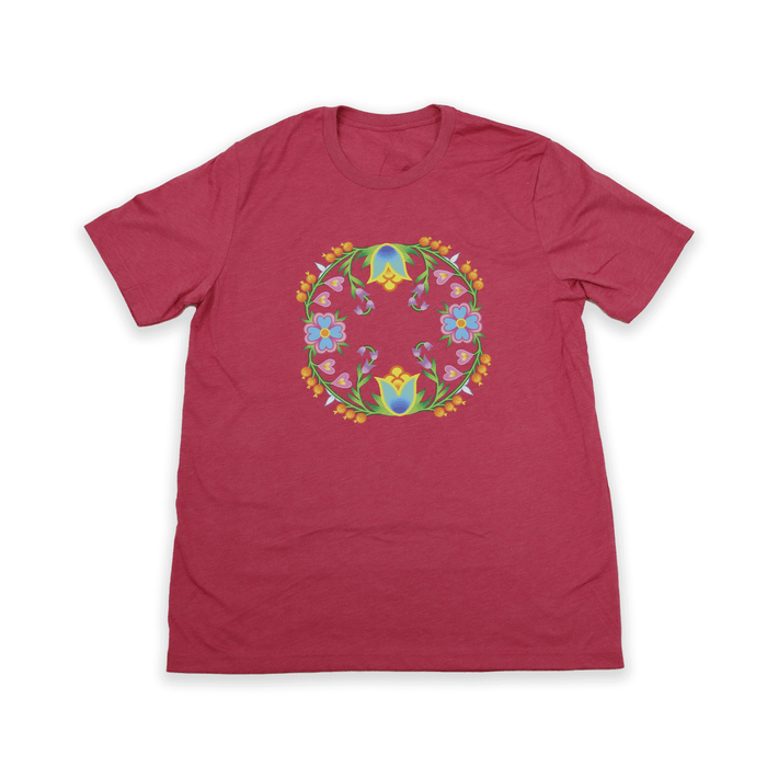 Red Summer Orchid Tee with orchid floral chest print front view