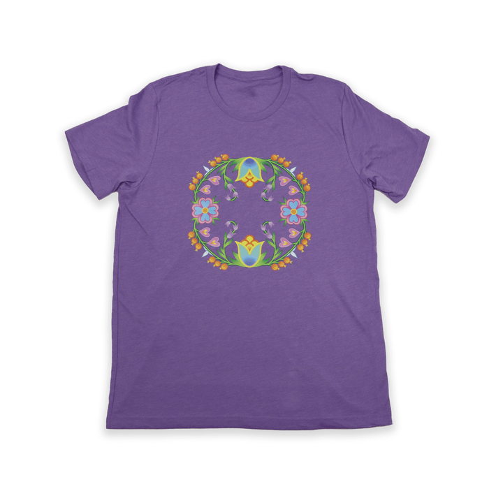 Purple Summer Orchid Tee with orchid artwork front view