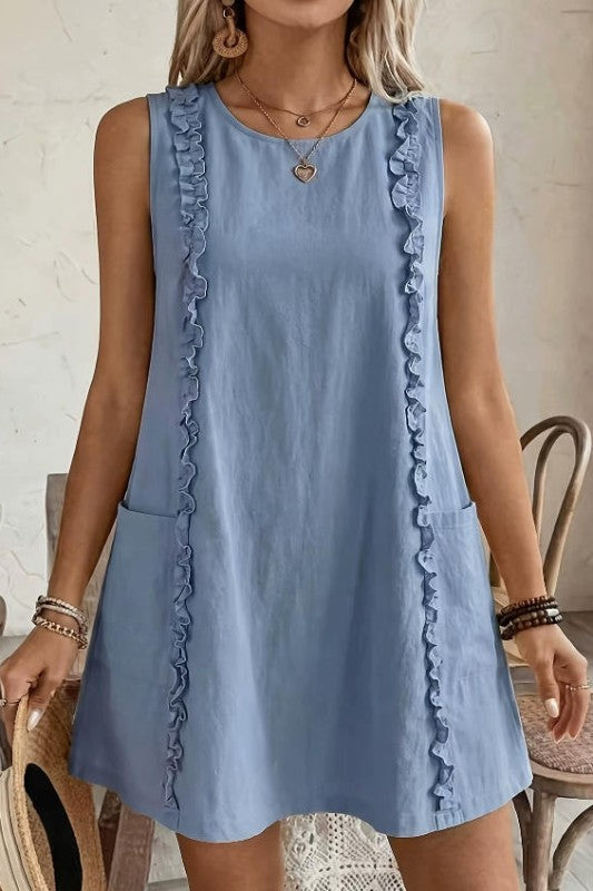 Sunny Day Charm Solid Ruffle Front Dress-Blue-SMALL-Cute-Trendy-Shop-Womens-Boutique-Clothing-Store