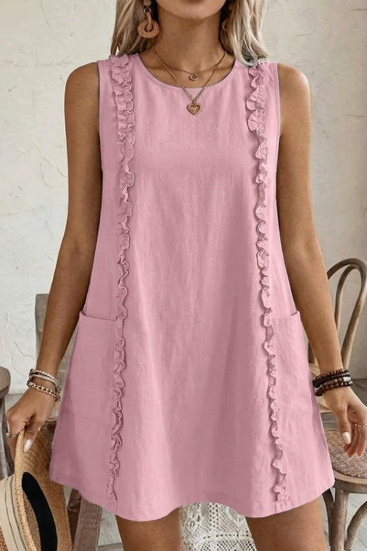 Sunny Day Charm Solid Ruffle Front Dress-Pink-SMALL-Cute-Trendy-Shop-Womens-Boutique-Clothing-Store