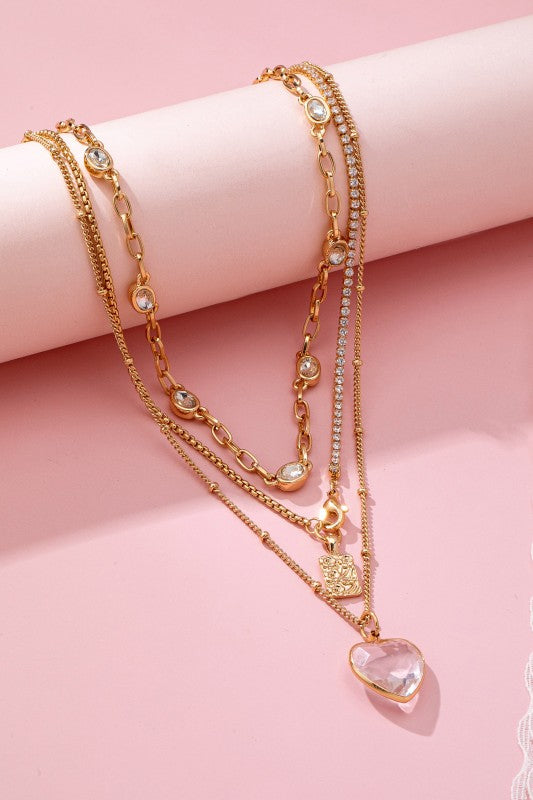 Sweethearts Rhinestone Heart Necklace-Cute-Trendy-Shop-Womens-Boutique-Clothing-Store