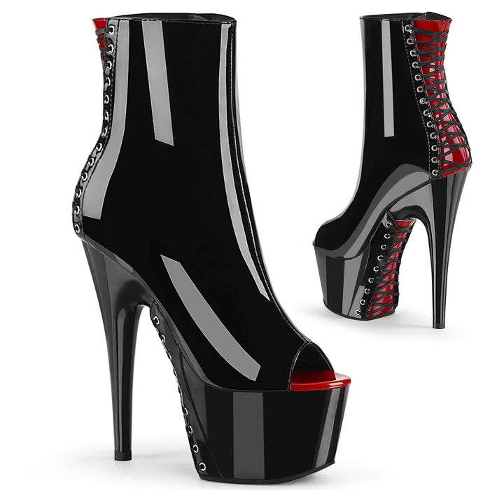Tacones Pleaser ADORE-1025 Negro Rojo Charol
