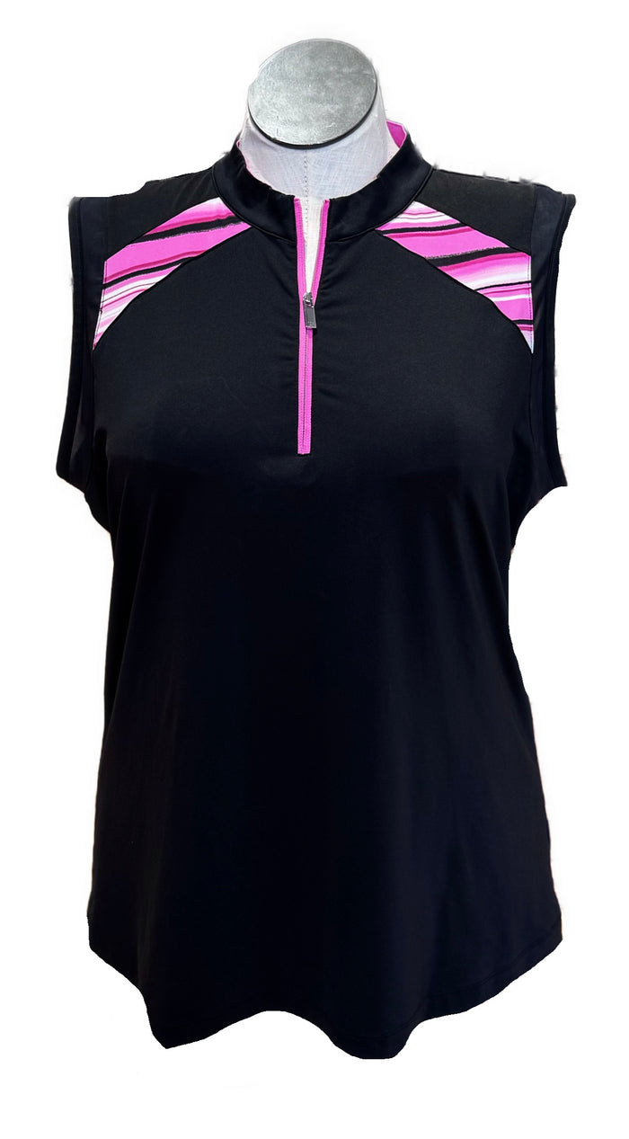 Tail Women's Black Sleeveless Golf Top w/Pink Striped Inserts Size XXL