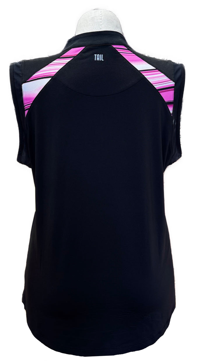 Tail Women's Black Sleeveless Golf Top w/Pink Striped Inserts Size XXL