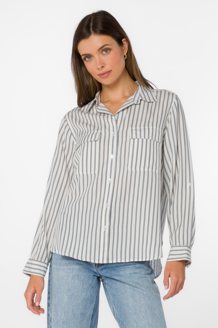 Talma Indigo Stripe Shirt - Tops - Velvet Heart Clothing