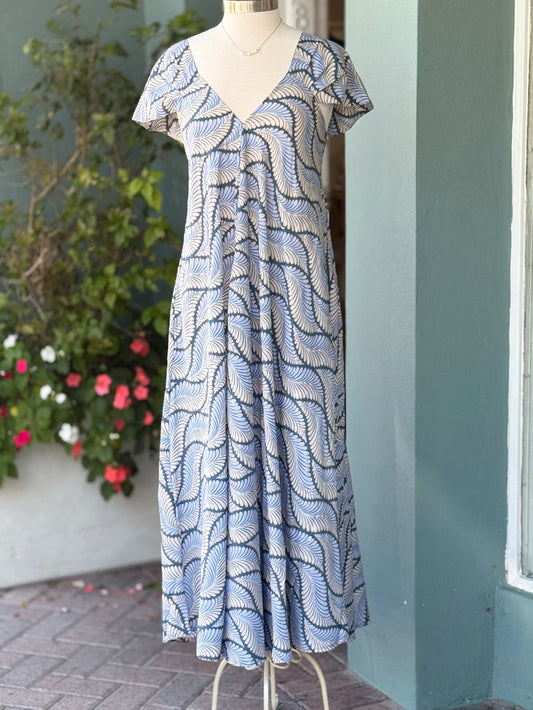 blue flowy midi dress