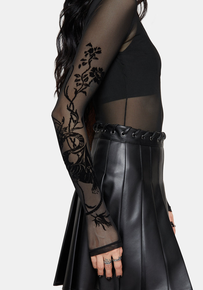 Tessa Flocked Mesh Long Sleeved Bodysuit