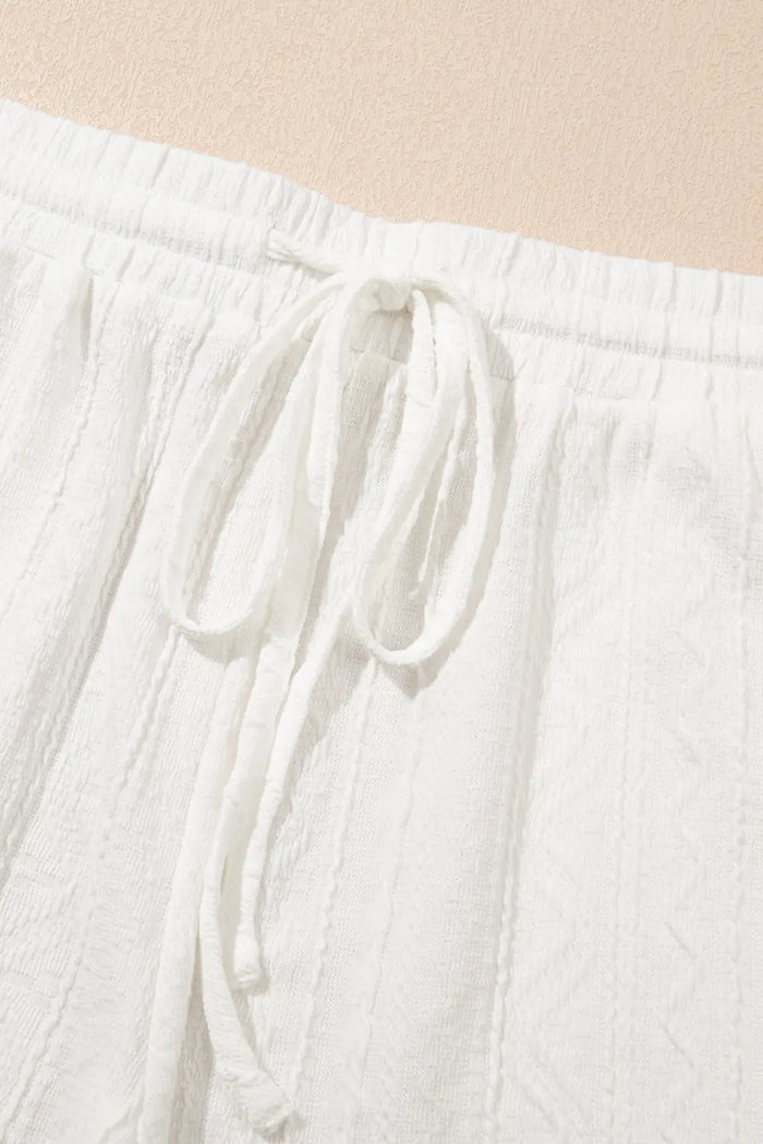 Jet Stream Textured Patched Pocket Short Sleeve Top Drawstring Shorts Set - Two Piece Sets/Short Sets