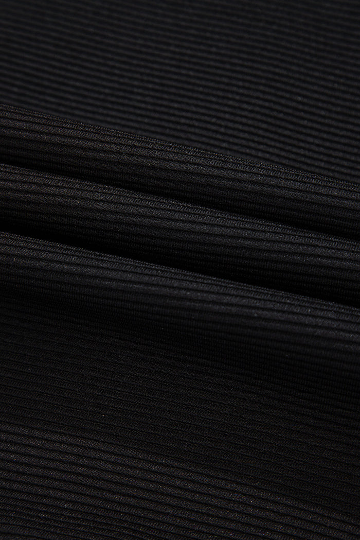 Black Textured Quarter Zip Kangaroo Pocket Top Drawstring Shorts Set - Two Piece Sets/Short Sets