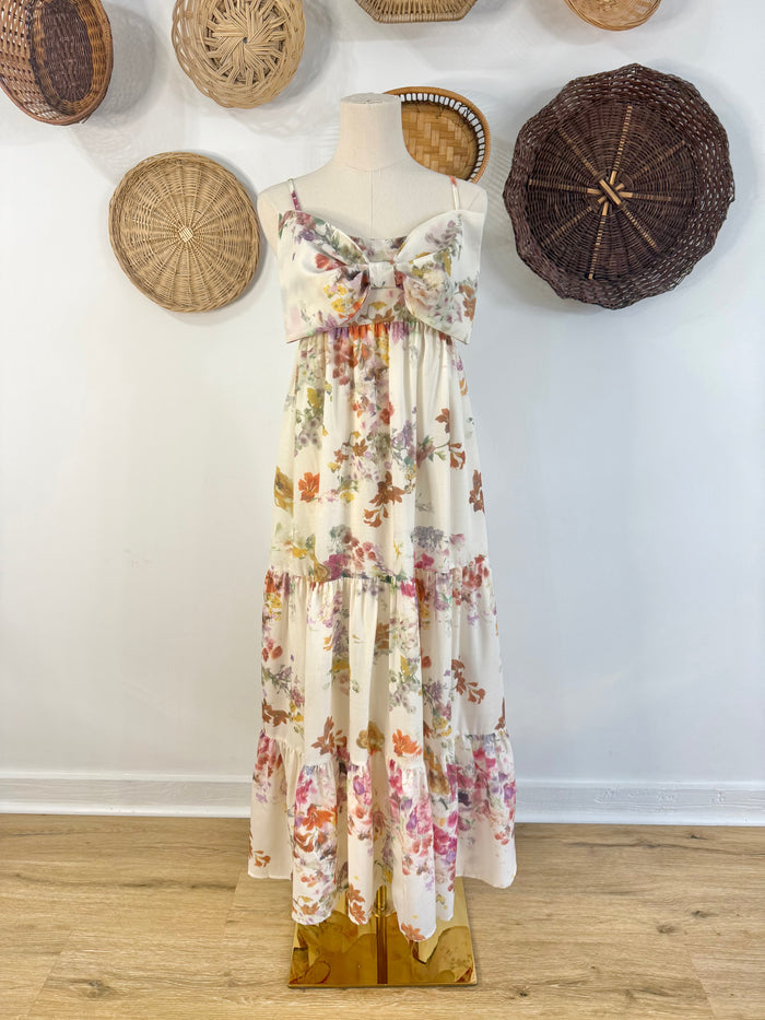The Althea Floral Maxi Dress with Bow Detail