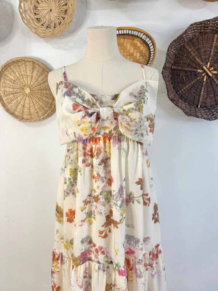 The Althea Floral Maxi Dress with Bow Detail
