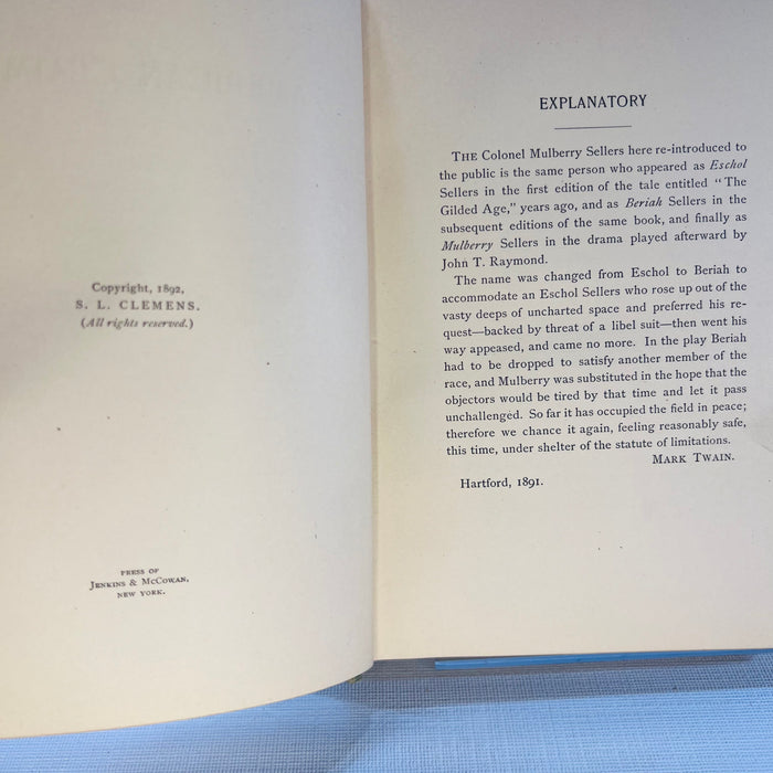 The American Claimant by Mark Twain 1892 published Charles L. Webster & Co