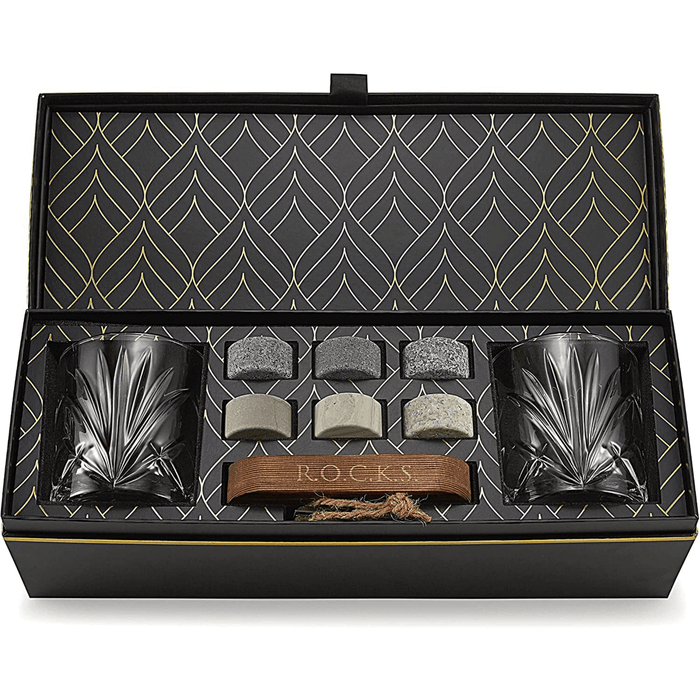 The Connoisseur's Set - Palm Whiskey Glass Edition  ROCKS Whiskey Chilling Stones