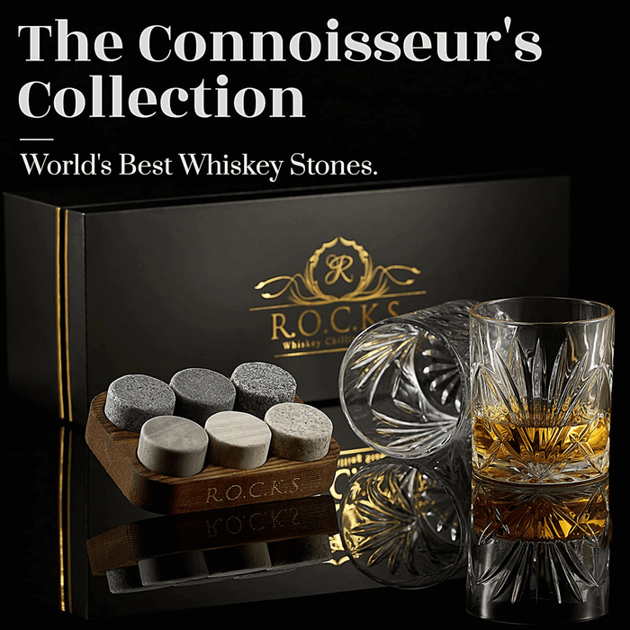 The Connoisseur's Set - Palm Whiskey Glass Edition  ROCKS Whiskey Chilling Stones