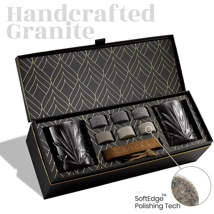 The Connoisseur's Set - Palm Whiskey Glass Edition  ROCKS Whiskey Chilling Stones