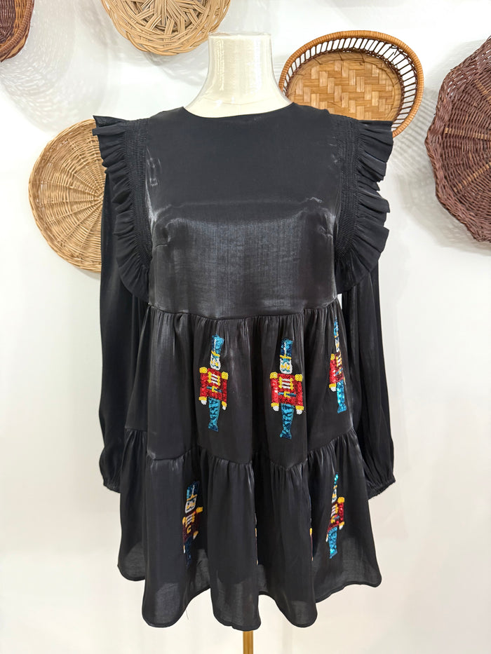 The Nutcracker Sequin Ruffle Dress in Black