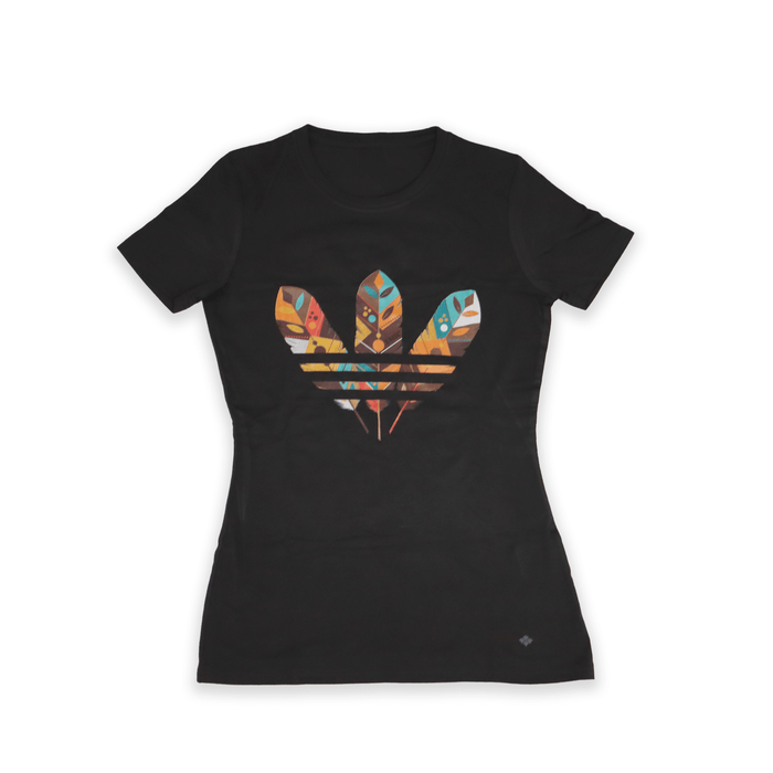 Three Feathers Ladies Tee with bold graphic in a comfortable black cotton design.