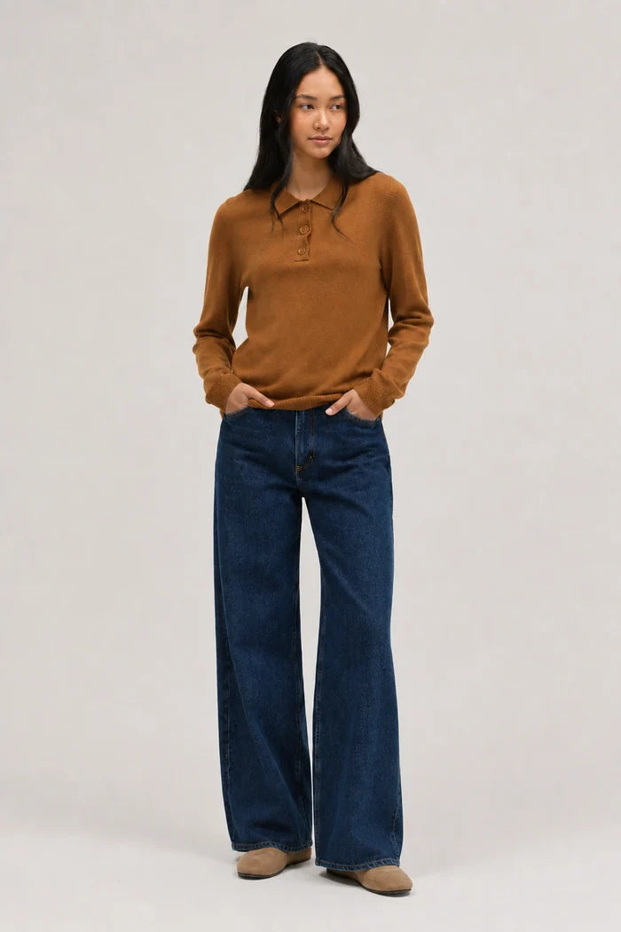 Toffee Wool-Cashmere Polo Sweater