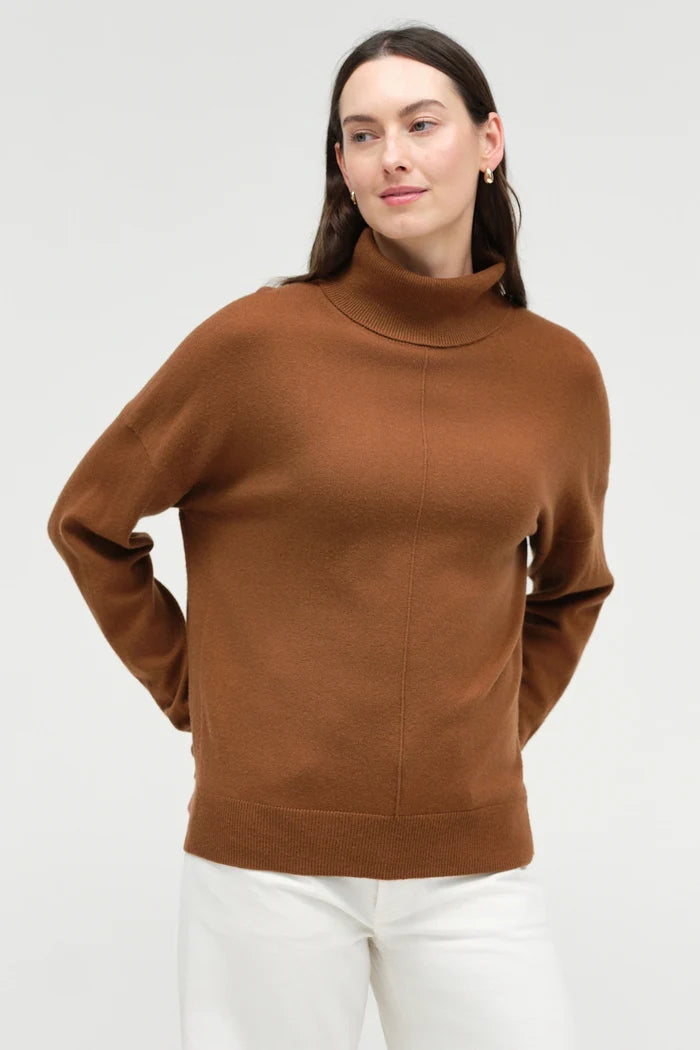 Toffee Wool-Cashmere Relaxed Rollneck Sweater