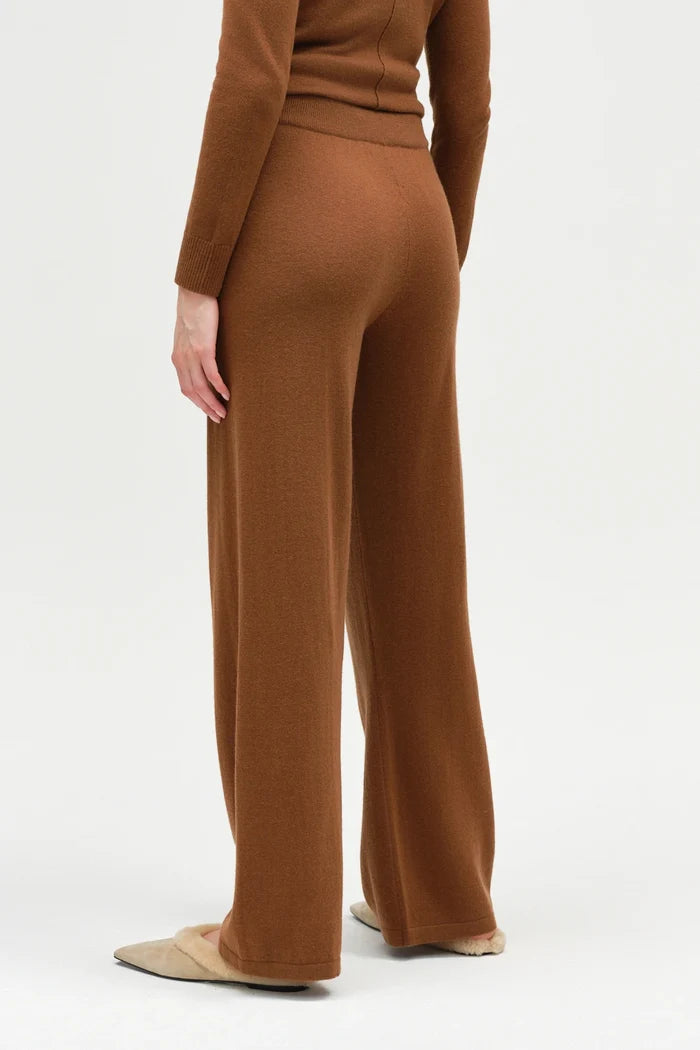 Toffee Wool-Cashmere Wide-Leg Track Pant