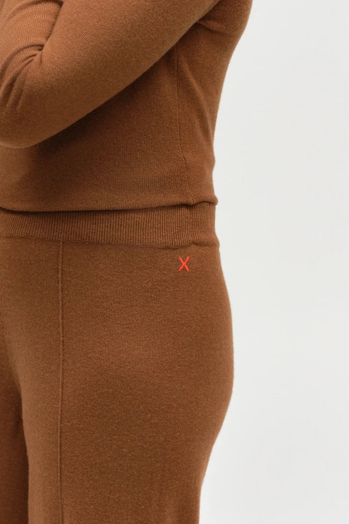 Toffee Wool-Cashmere Wide-Leg Track Pant
