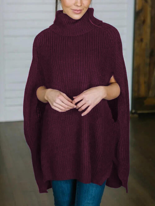 Turtleneck Slit Sweater - Madikfashions.com
